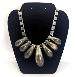 Statement‎ Silver Tone Teardrop Bib Necklace Modern Tribal Chunky Design